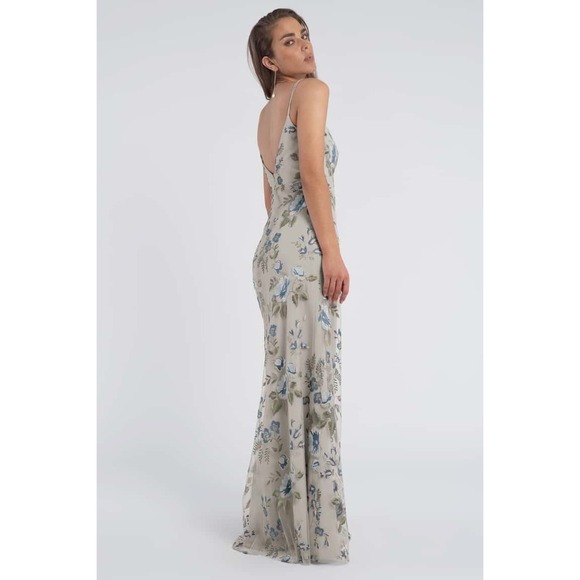 Jenny Yoo Juliana Enchanted Floral Embroidery Blue Agate Dress Formal Gown Sz 8 - Picture 2 of 10